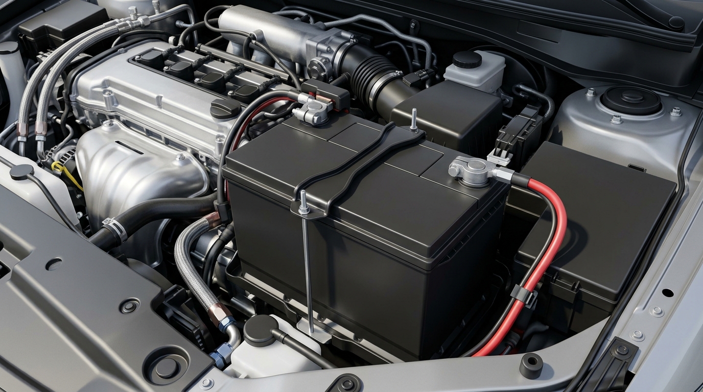 A new group size 35 auto battery securely installed in a modern crossover's engine bay.